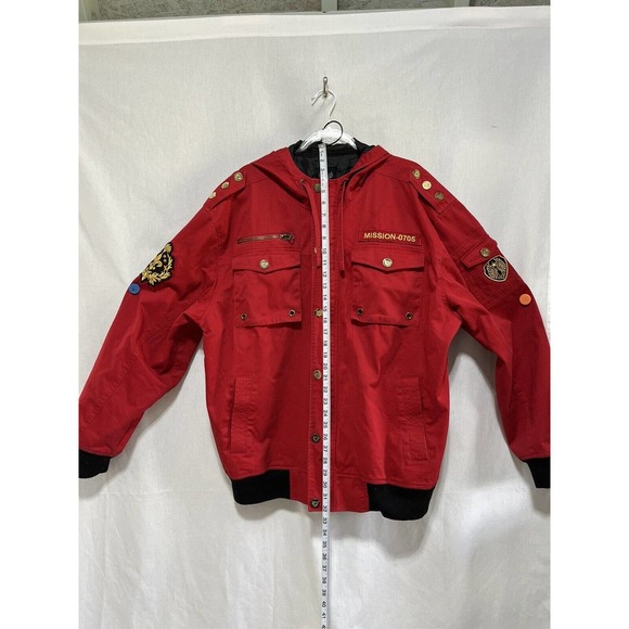 Basic Code Mens Jacket Red Size 2XL Full Zip Patches Hoodie 100% Cotton - Picture 10 of 14